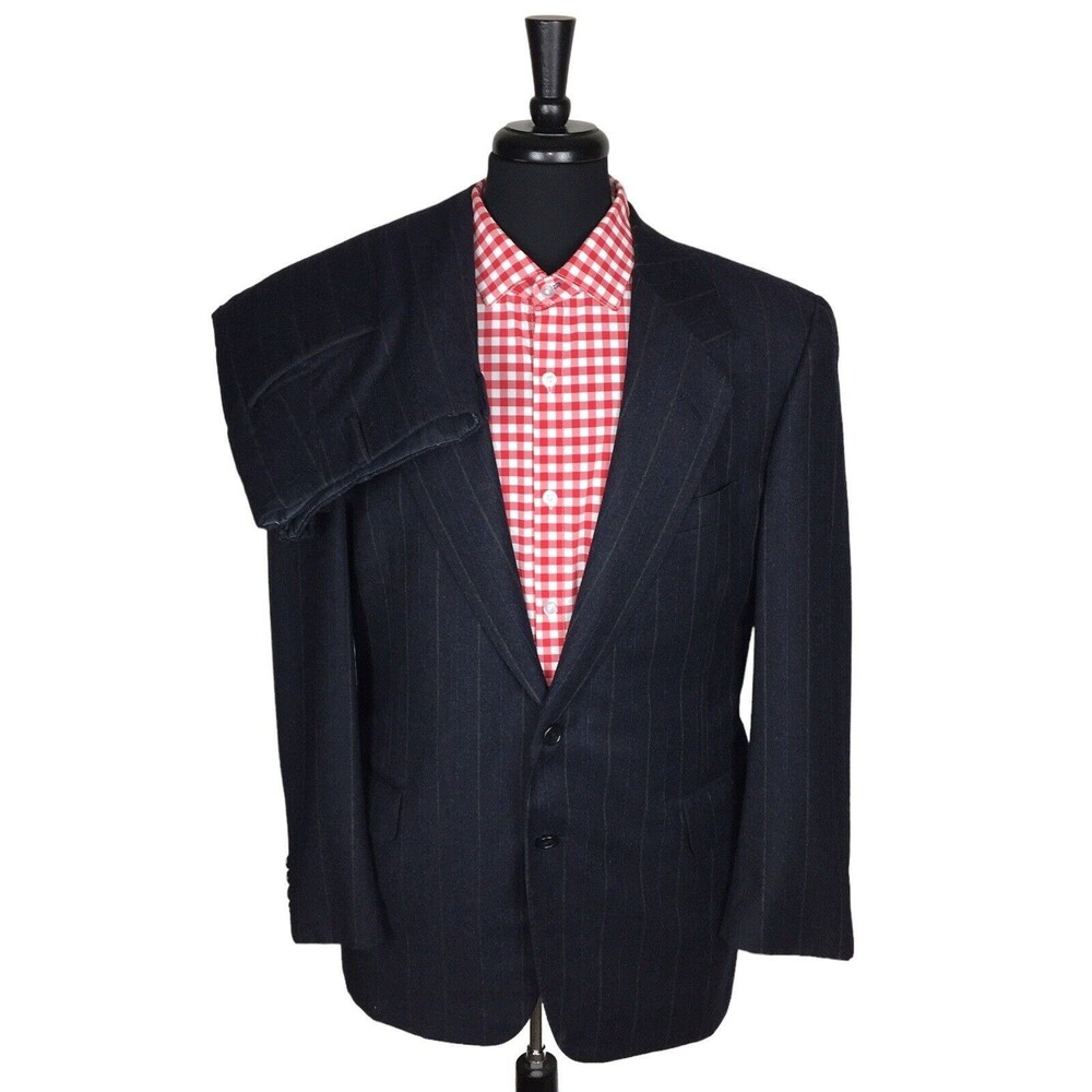 Oxxford Clothes Mens 42R Blue Super 120s Wool Two Piece Suit Pleated Pants 32x30